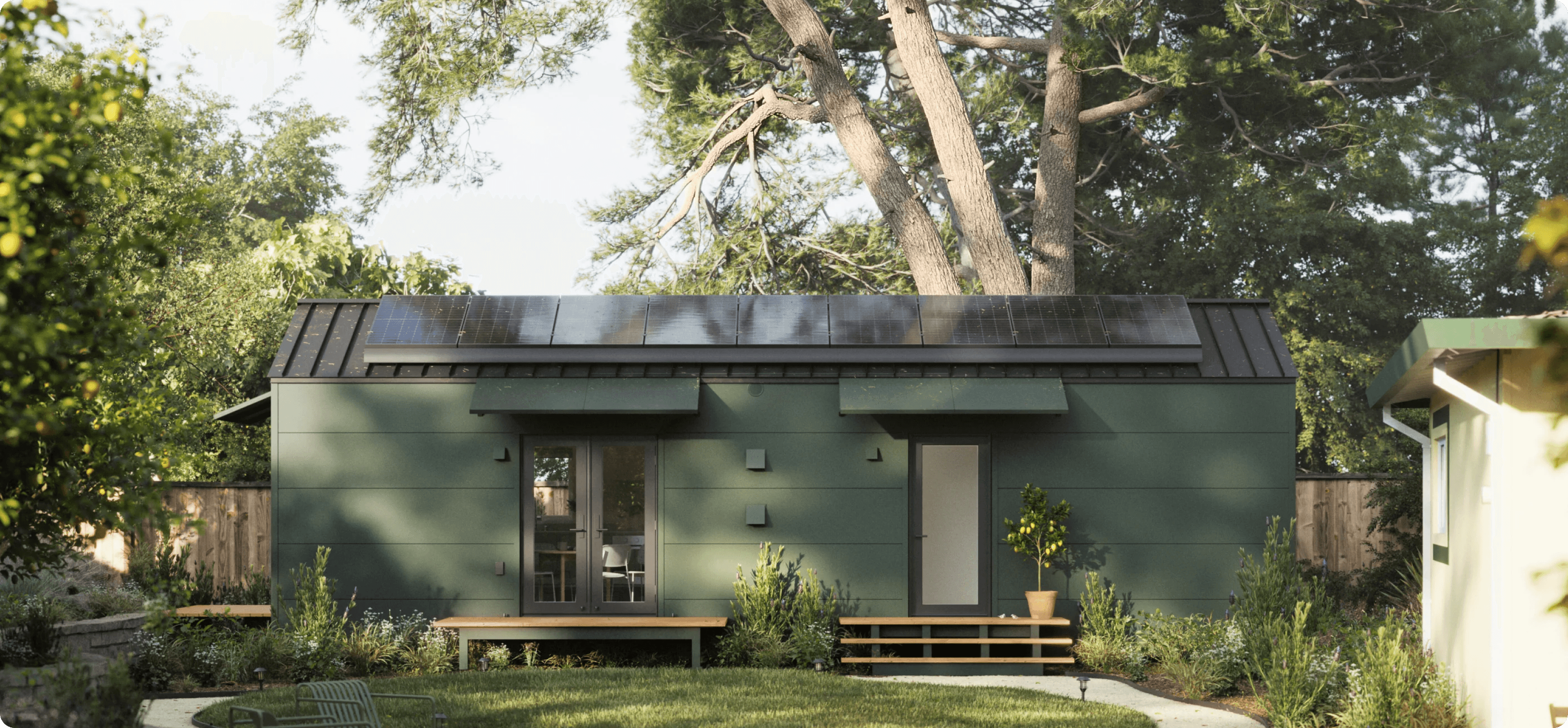 Modern modular house in a forest garden